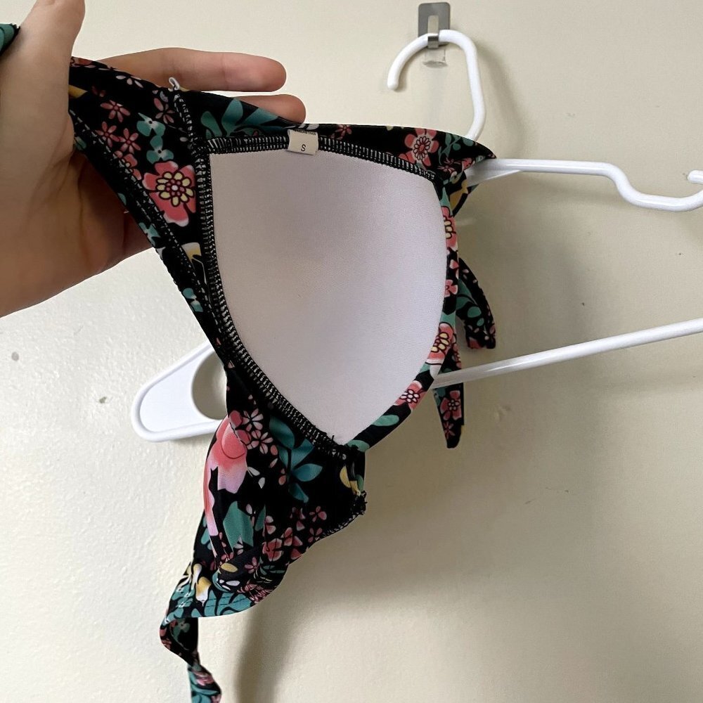 Swimsuit bra top floral beach wear bikini top strap ties - Picture 4 of 4